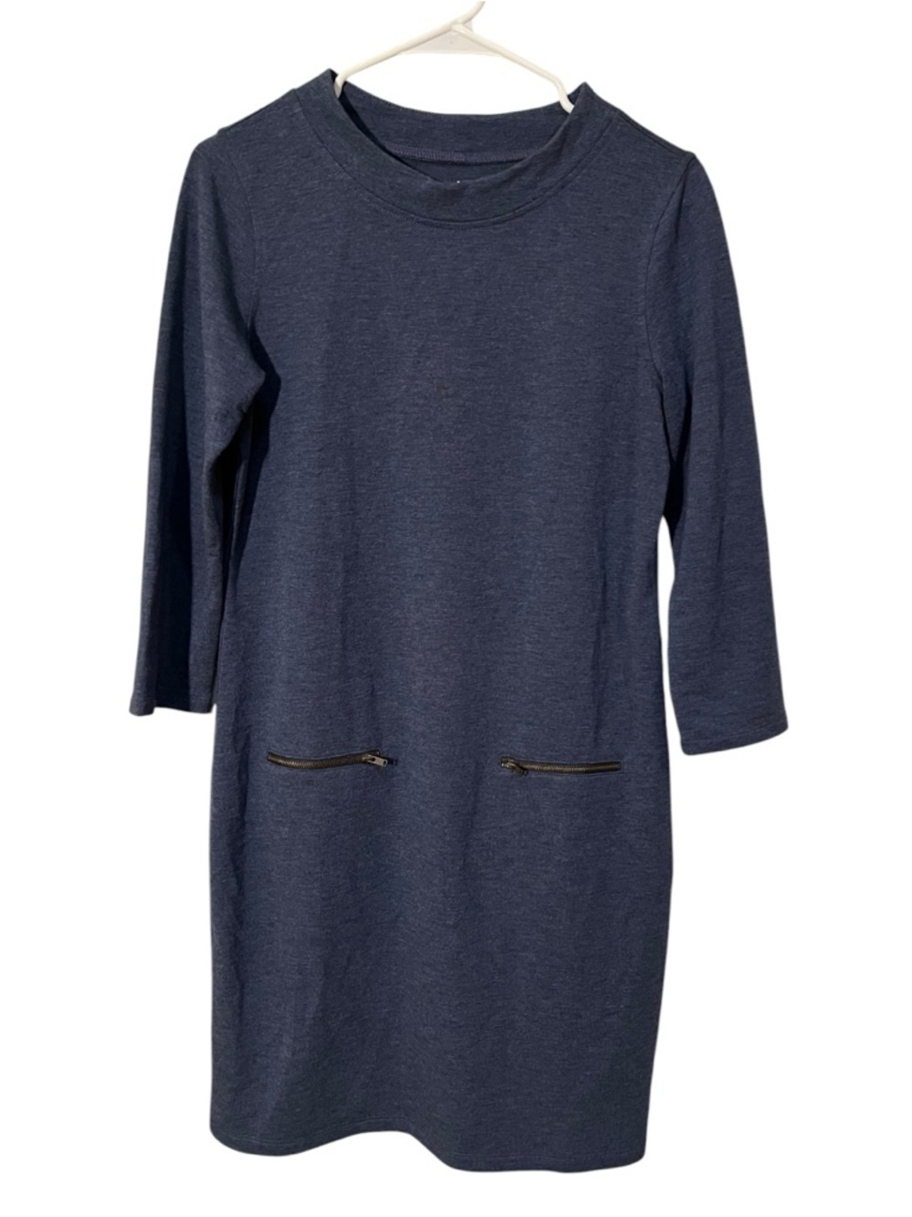 Caslon Women's Size Small Shift Dress Heather Navy Blue Zipper Pockets Crewneck